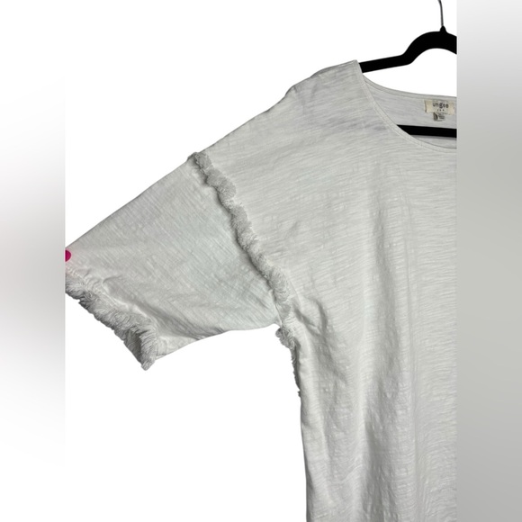 Umgee Cotton White Fringe Short Sleeve Tunic Top Size M - Picture 3 of 9